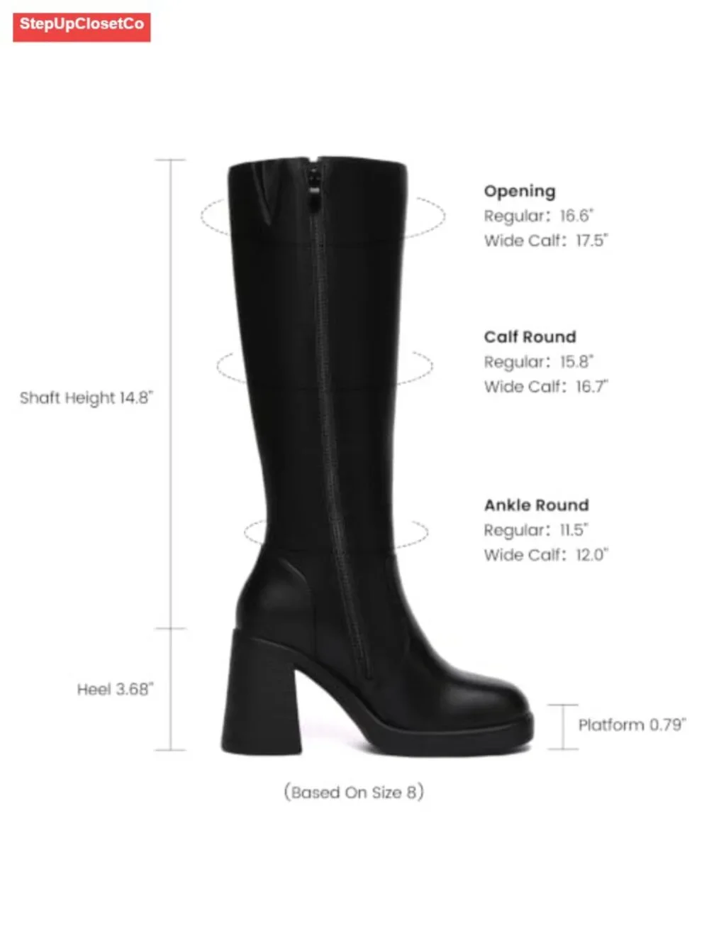 Knee High Platform Boots with Side Zipper Wide Calf Tall Boots